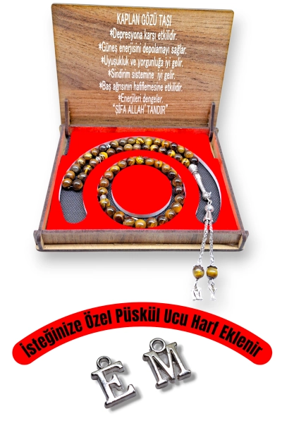 #hndn 6991 - Doğal Kaplan G&ouml;z&uuml; Taşı Tesbih ve Bileklik Seti - Enerji ve Şıklık Bir Arada