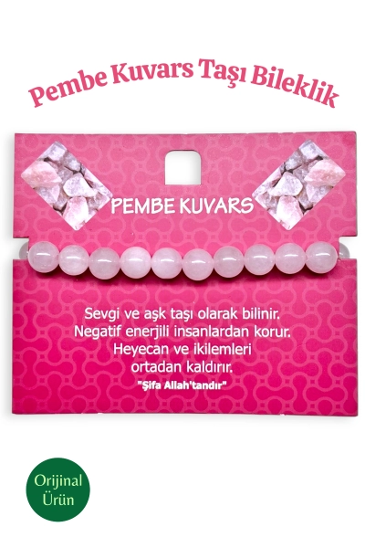 #hndn688195 - Doğal Orijinal Pembe Kuvars Taşı Bileklik 8 mm