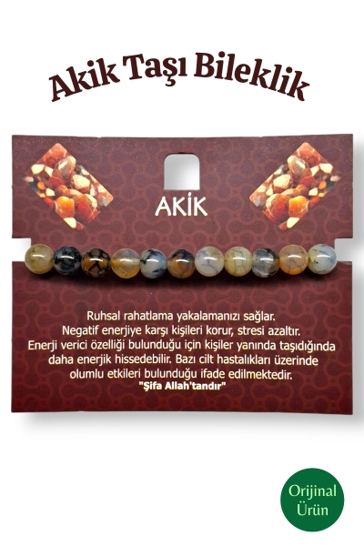 #hndn688193 - Doğal Orijinal Akik Taşı Bileklik 8 mm