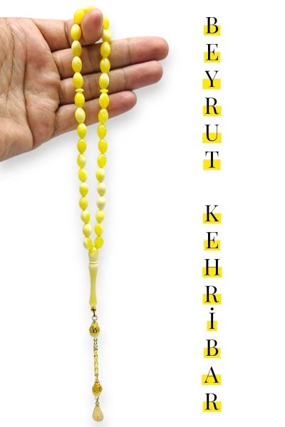 #hndn6881132 - Beyrut Kehribarı 33'l&uuml;k Tesbih Arpa Kesim Tane &Ouml;l&ccedil;&uuml;s&uuml; 10x7 mm