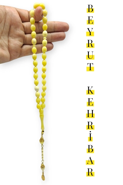 #hndn6881134 - Beyrut Kehribarı 33'l&uuml;k Tesbih Beyzi Kesim Tane &Ouml;l&ccedil;&uuml;s&uuml; 11x8 mm
