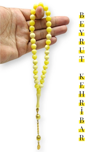 #hndn6881135 - Beyrut Kehribarı 33'l&uuml;k Tesbih K&uuml;re Kesim Tane &Ouml;l&ccedil;&uuml;s&uuml; 10 mm