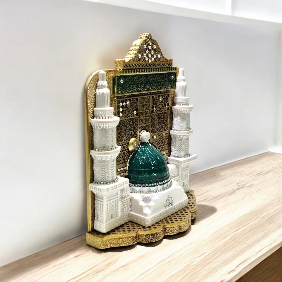 #239 - Altın Renginde Beytünnebi ve Çift Beyaz Minareli Biblo