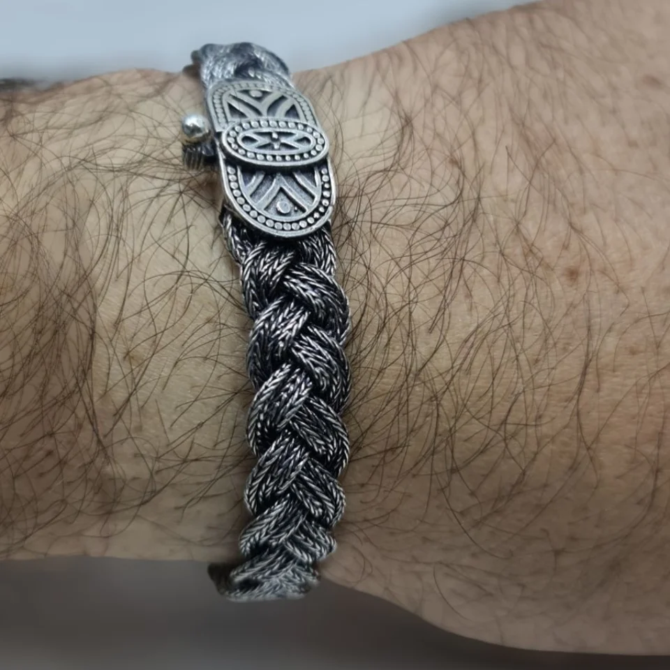 #313 - Doğal Hasır Örme Teknikleriyle Üretilmiş 1000 Ayar Gümüş Bileklik