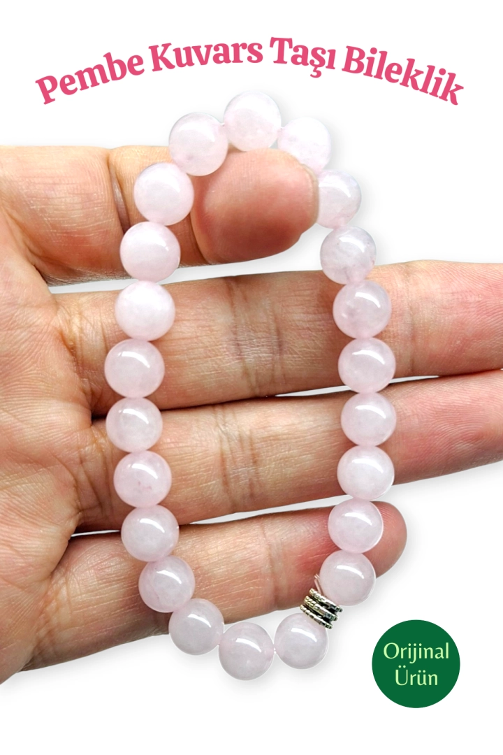 #1081 - Doğal Orijinal Pembe Kuvars Taşı Bileklik 8 mm