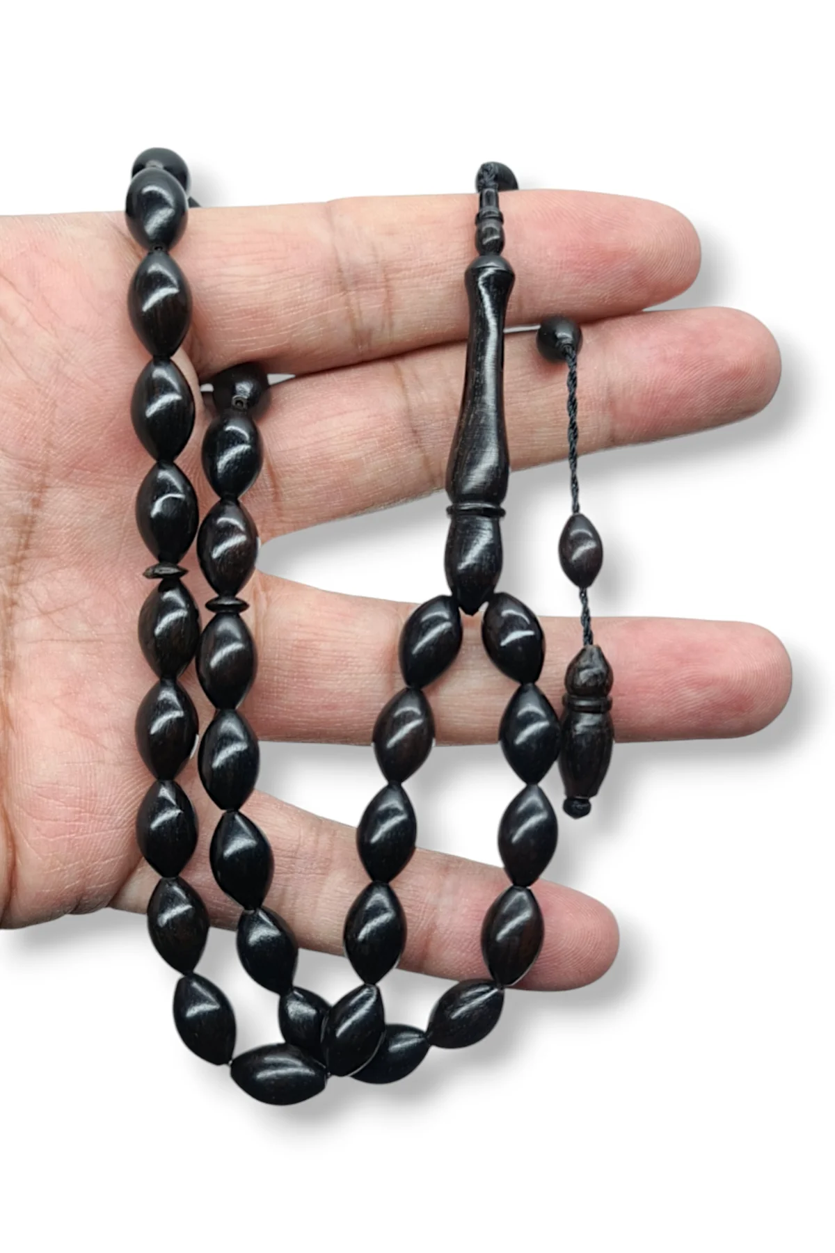 #843 - Premium Abanoz Ağacından El Yapımı 8x12 mm Tesbih