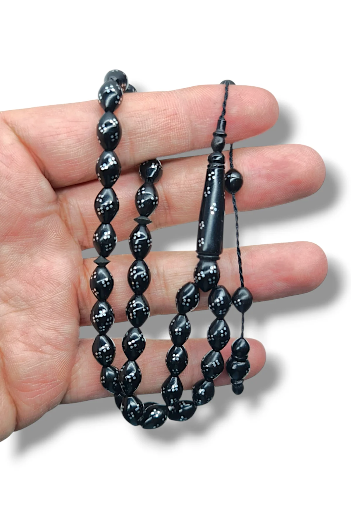 #821 - Alüminyum İşleme Siyah 33lü Siyah Kuka Tesbih - 7x10 mm