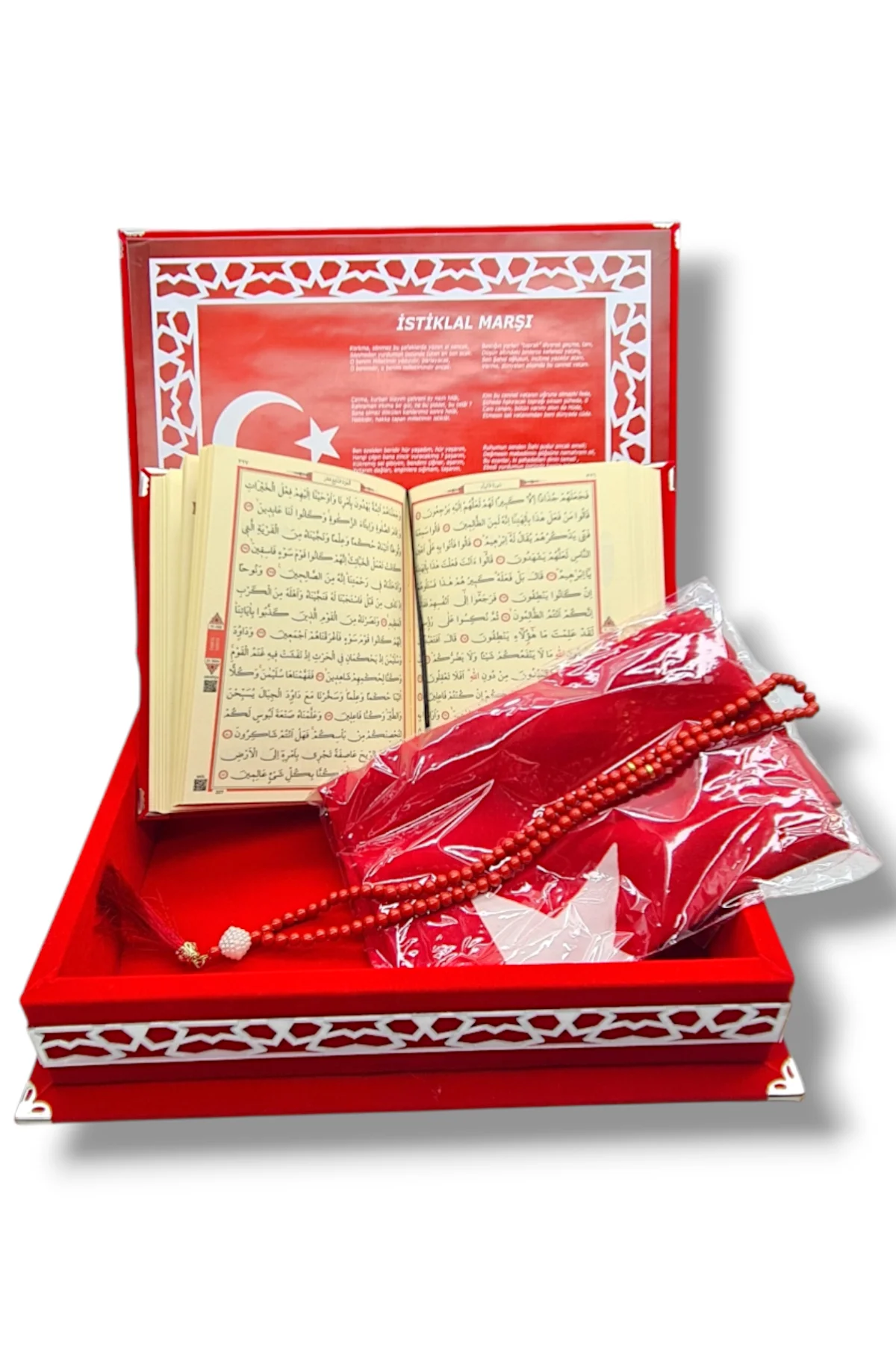 #853 - Türk Bayrağı Temalı Hediye Kutusu - Kuranı Kerim Türk Bayrağı ve Tespih