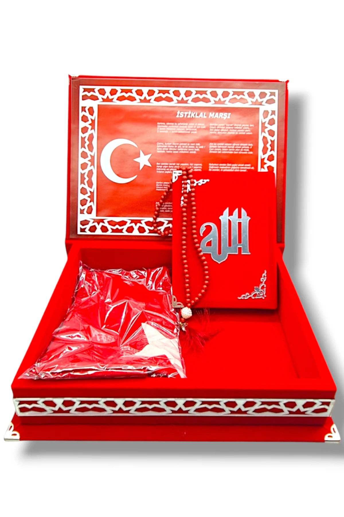#854 - Türk Bayrağı Temalı Hediye Kutusu - Kuranı Kerim Türk Bayrağı ve Tespih