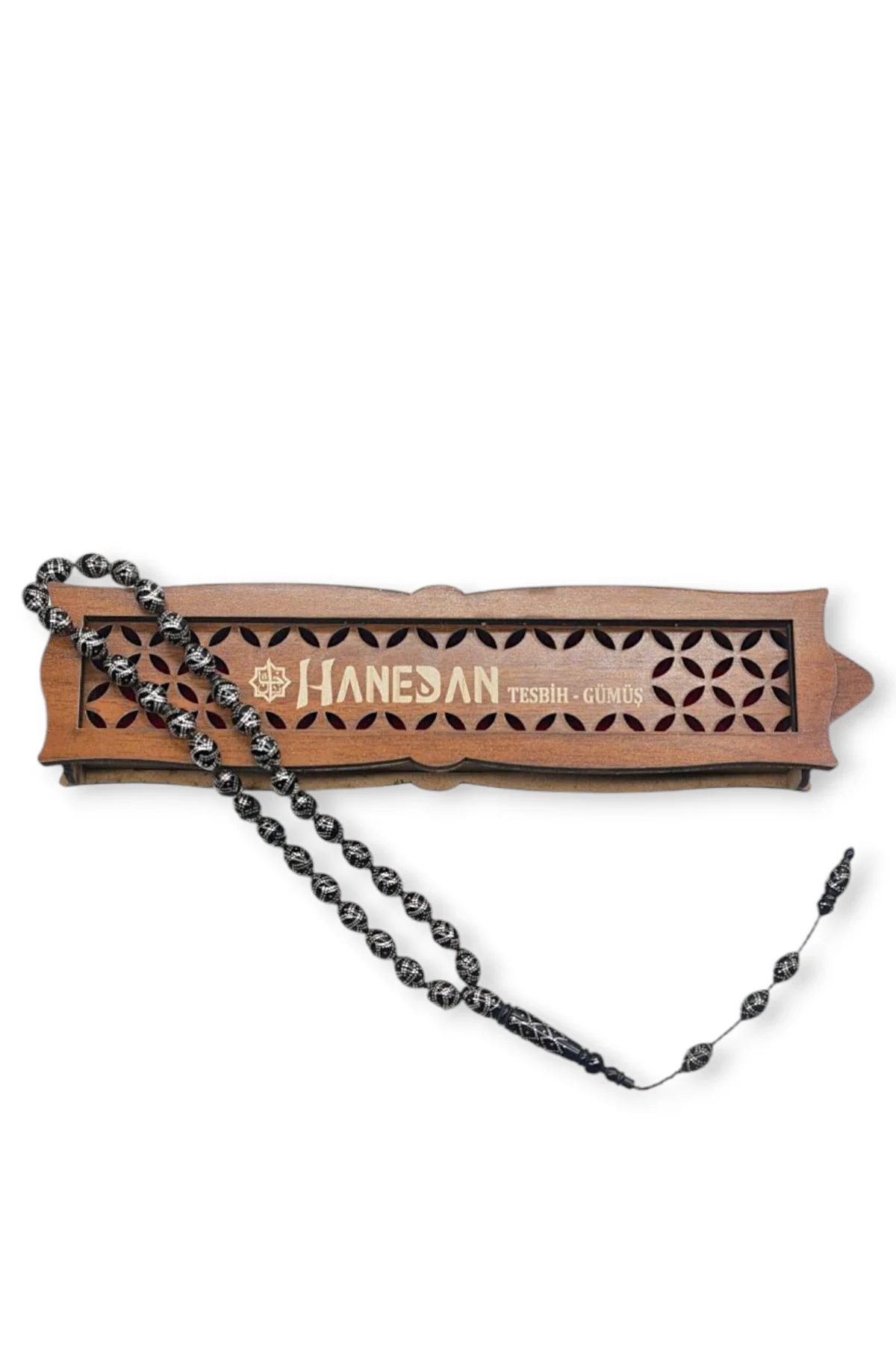 #868 - Siyah Kuka &Uuml;zerine G&uuml;m&uuml;ş İşleme Usta İşi 33l&uuml;k Tespih - G&ouml;z Alıcı Tasarım