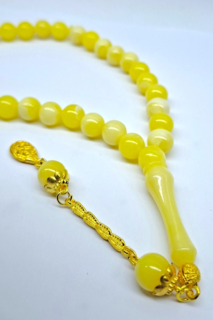 #1126 - Beyrut Kehribarı K&uuml;re Kesim 33'l&uuml;k Tesbih 10 mm