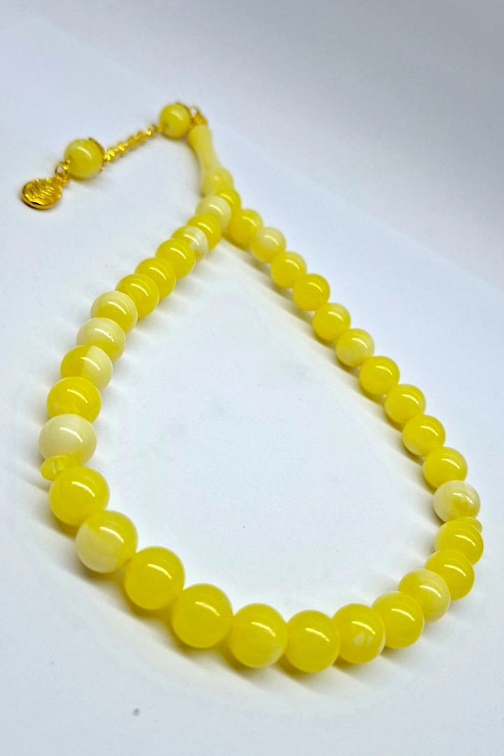 #1127 - Beyrut Kehribarı K&uuml;re Kesim 33'l&uuml;k Tesbih 10 mm