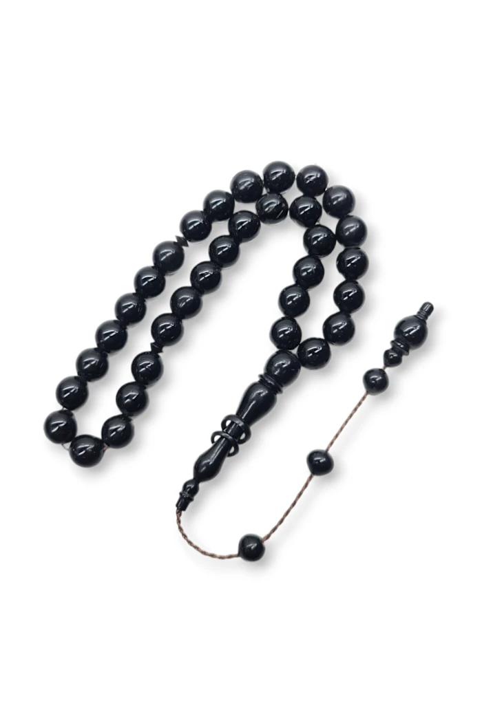 #hndn68385 - 10 mm Ölçülerinde Siyah Kuka Tesbih - Küre Kesim 33lü Tasarım