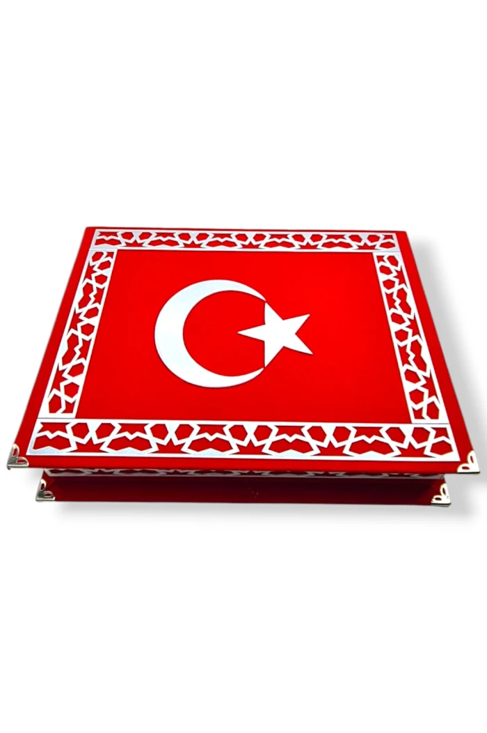 #hndn68821 - Türk Bayrağı Temalı Hediye Kutusu - Kuranı Kerim Türk Bayrağı ve Tespih